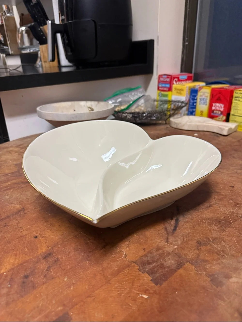 Lenox Cream Heart-Shaped Serving Bowl with Gold Trim